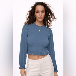 Aritzia Wilfred Tempest Long Sleeve Blouse  - Granite Blue, Size Small